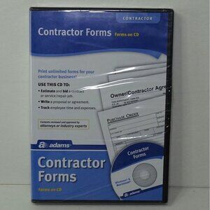 Adams Contractor Forms On CD For Contractors Windows & Mac Compatible Estimate P